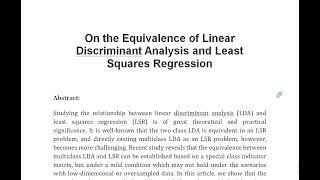 On the Equivalence of Linear Discriminant Analysis and Least Squares Regression [upl. by Hareema]