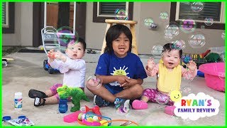 Twin Babies First time Playing with Family Fun Giant Bubble Toys [upl. by Aimet]