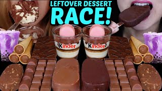 ASMR LEFTOVER DESSERT RACE TIRAMISU CUP KINDER CHOCOLATE PURPLE MILK ICE CREAM BARS CAKE BAR 먹방 [upl. by Adli]