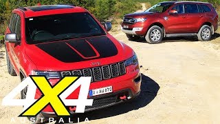 2017 Jeep Grand Cherokee Trailhawk vs 2017 Ford Everest Trend review  4X4 Australia [upl. by Dyrraj]