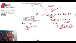 Area and Perimeter of a Sector June 2019 GCSE Maths Higher Tier Paper 2 Question 12 [upl. by Irtimid]