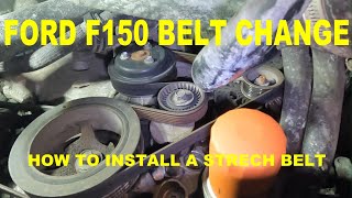 HOW TO CHANGE A FORD F150 BELT INCLUDING AC STRECH BELT [upl. by Kirad625]