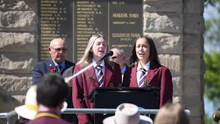 QHS students Indiah Nean and Molly Owen singing National Anthem at Quirindi ANZAC DAY 2019 [upl. by Wemolohtrab619]