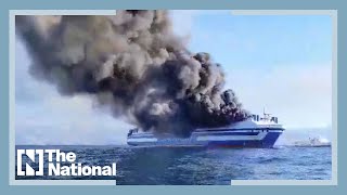 Dramatic video shows fire engulfing ferry in Greece with 288 people on board [upl. by Adli]