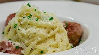 Receita de Macarrão Carbonara de Almôndega de Linguiça [upl. by Jdavie903]