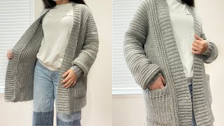 Crochet Classic Ribbed Long Cardigan Tutorial [upl. by Anilatak]