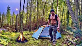 Amazing Wild Tent Camping in the Woods  Campfire  Cooking [upl. by Hersch877]