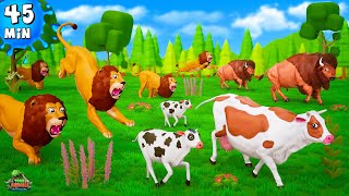 Wild Animals Attacks Farm Animals Compilation  Lion Fox Tiger Cows Bison Sheep Goat Elephant [upl. by Moseley814]