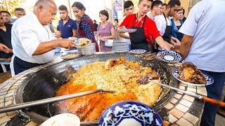 Street Food in Uzbekistan  1500 KG of RICE PLOV Pilau  Market Tour in Tashkent [upl. by Oinota]