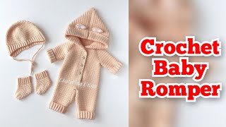 crochet baby romperoverallonesie pattern with hoodie coat jacket  AB Clothes [upl. by Maiah]