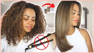 🚫NO FLAT IRON🚫 STRAIGHT HAIR ROUTINE  SALON BLOWOUT AT HOME  HOW TO BLOW DRY CURLY HAIR STRAIGHT [upl. by Errecart]