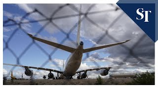 Planes grounded by coronavirus park at Teruels graveyard airport [upl. by Beniamino]