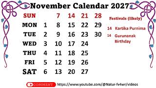 November Calendar 2027 novembercalendar2027 [upl. by Nafets]