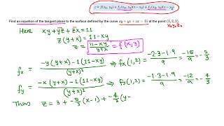 Calc III Equation of tangent plane example 12 [upl. by Diannne]