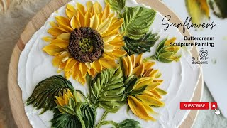 Sunflowers Buttercream Sculpture Painting by ButterampBlossoms [upl. by Hazem578]