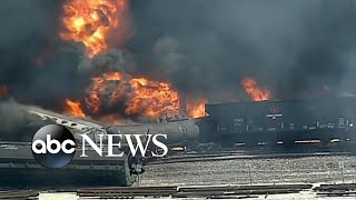 Freight train derails in Illinois sparking flames and black smoke l ABC News [upl. by Akiv]