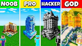 Minecraft Battle NOOB vs PRO vs HACKER vs GOD HOTEL SKYSCRAPER HOUSE BUILD CHALLENGE  Animation [upl. by Atteuqahs562]