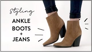 How to Style ANKLE BOOTS and JEANS Skinny Flare Cropped Straight Jeans  Miss Louie [upl. by Navad]