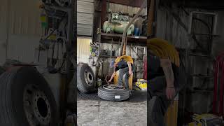 Old style air blaster tireshop tires work aircompressors semitruck shopwork automobile iowa [upl. by Leuams]