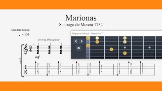 Marionas  Santiago De Murcia 1732  Classical Guitar Tab [upl. by Krebs]