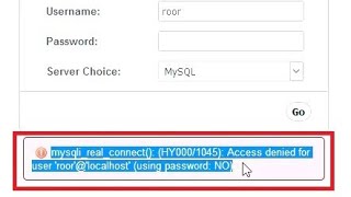 mysqlirealconnect HY0001045 Access denied for user roorlocalhost using password NO [upl. by Nirmak]