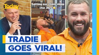 Tradie goes viral on TikTok after barbershop nap  Today Show Australia [upl. by Tiena]