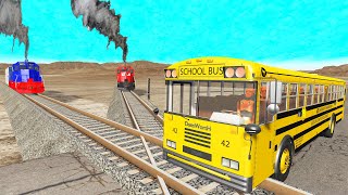 Truck Rescue Trailer Tractor Double Rails  Cars vs Rails and Trains  BeamNGDrive [upl. by Hagan]