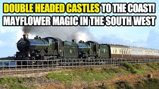 CASTLES TO THE COAST 7029 Clun Castle  5043 Earl of Mount Edgcumbe 20142 amp 20189 on the Mayflower [upl. by Arymas]