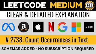 Leetcode MEDIUM 2738  Count Occurrences in Text  Using SUM to Count in SQL  Everyday Data Science [upl. by Annahahs]