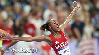 Winfred Yavi goes wild after besting the field in the women’s 3000m steeplechase  Paris Olympics [upl. by Llehsam]