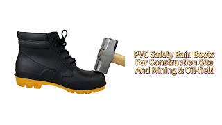 Black Low Cut Laceup PVC Safety Rain Boots With Steel Toe And Midsole [upl. by Britta622]