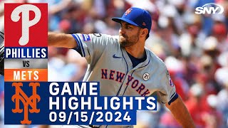 Mets vs Phillies 9152024  NY Mets Highlights  SNY [upl. by Lenes]