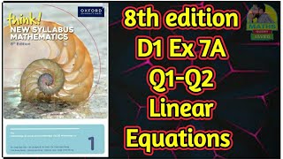 Q1Q2  Ex7A  D18th edition  Chap 7 Linear Equations  In Urduhindi [upl. by Dnaleel710]