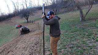 Building a Barbed Wire Fence By Hand Tips and Tricks [upl. by Reppiks]