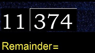 Divide 374 by 11  remainder  Division with 2 Digit Divisors  How to do [upl. by Ritchie]