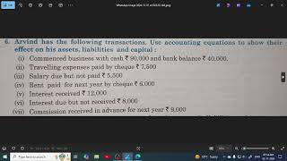 Kalyani Q6 Arvind has the following transactions  Accounting Equation [upl. by Wendell]