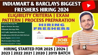 IndiaMart amp Barclays Biggest Hiring For Freshers 🔥 Batch 2023 amp 2024  Hiring Opportunity  Test [upl. by Ainos]