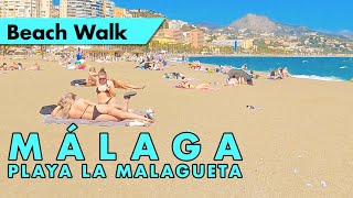 Málaga beach walk  Easter 2023  Playa la Malagueta Spain 4K immersive virtual tour [upl. by Harrietta]