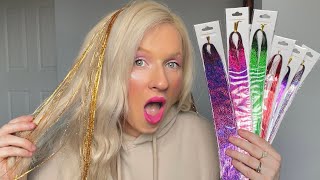 TINSEL HAIR EXTENSIONS with MICROLINKSFirst Time [upl. by Natala87]