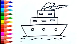 Ship Drawing Easy for Beginners How to Draw a Ship with Some Lines Simple Ship Line Drawing [upl. by Esyak]