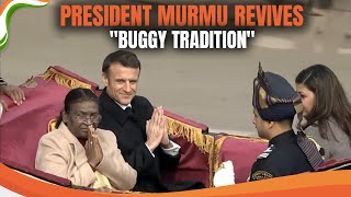 Republic Day Parade  President Murmu President Macron Arrive At RDay Event In Traditional Buggy [upl. by Saddler]