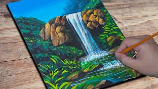 How to Paint a Waterfall Landscape  Acrylic Painting  Daily Art 79 [upl. by Yeneffit]