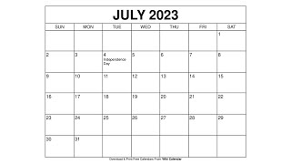 Free Printable July 2023 Calendar Templates With Holidays  Wiki Calendar [upl. by Dorina959]