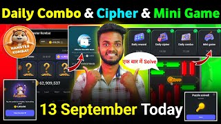 13 September Daily Combo amp Daily Cipher amp Mini Game  Hamster Kombat Daily Combo amp Mini Game [upl. by Lamori]