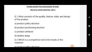 Most important MCQ of Pharma Marketing Management BP803ET 8th semester [upl. by Yvel]