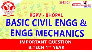 Basic Civil Engineering amp Engineering Mechanics Most Important Question for RGPV Bhopal 1st Year [upl. by Eduard786]