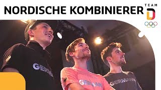 Deutsches Haus feiert Johannes Rydzek Fabian Rießle und Eric Frenzel 🥇🥈🥉  Team Deutschland [upl. by Britte]