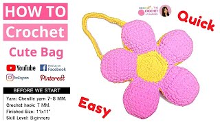 How To Crochet A Flower Bag  Quick And Easy Tutorial Pattern  Cute Flower Bag Crochet [upl. by Wilcox]