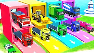 Double Flatbed Trailer Truck vs Speedbumps Train vs Cars  Tractor vs Train BeamngDriveTc24 [upl. by Ahsiatal]