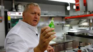 Chef Peter Knogl prepares a langoustine dish in 3 Michelin star restaurant Cheval Blanc Switzerland [upl. by Amerak558]